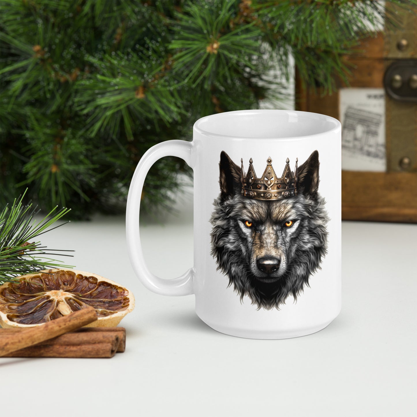 King Wolf -  15 oz  White glossy mug